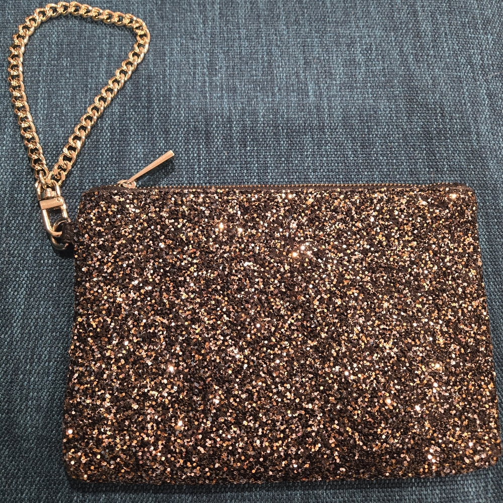 Express Sparkling Black And Gold Evening Wristlet